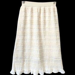 BOHO Cream Lace Midi Skirt Size S/M Cottagecore Romantic Feminine‎ Ruffles Lined